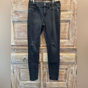 Maurice’s Gray Black Denim Jean, Size Medium Zip up and button Disressed